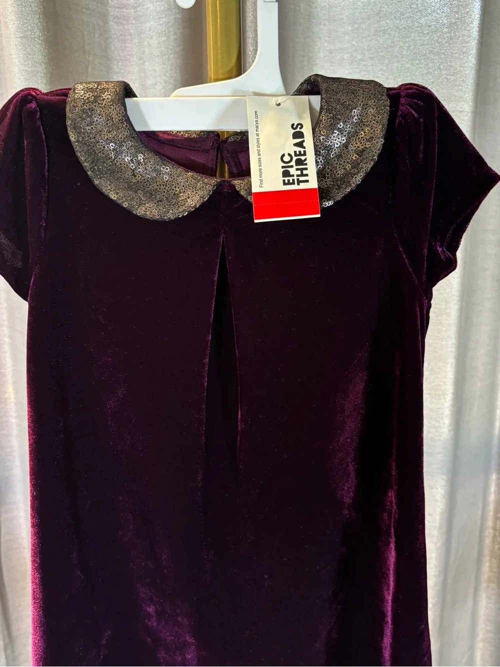 New Epic Threads Girls Dress Size 4 4t Purple Velvet A Line Sequin Collar